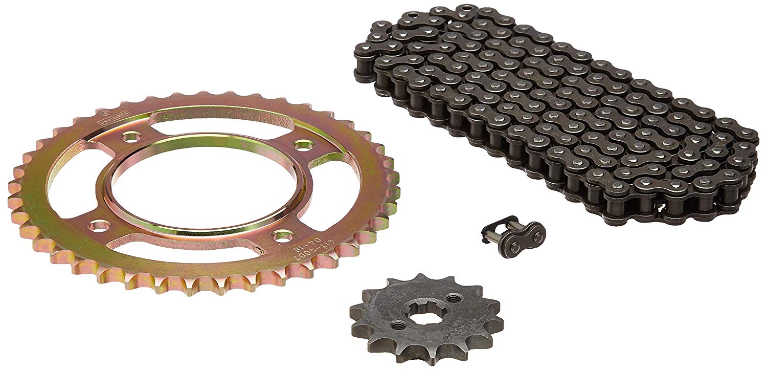 Uno Minda CH-4010 Quadra Rivet Chain & Alloy Steel Hardened Sprockets Chain & Sprocket Kit - R428 SIZE-114L / 14T / 41T(4H) For Honda Dream Neo, CD110 Dream 